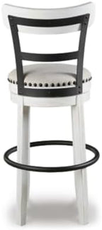 Signature Design by Ashley Valebeck Tall Upholstered Swivel Barstool, Cushioned Seat, Nailhead Trim, Wood and Metal, 30" H, Whitewash