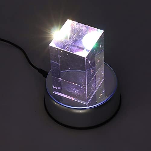 Diydeg Rotating Display Stand, 4" 360° Rotating Round Display Base Stand with Lights, Battery Powered(Without), Circular Display Pedestal for 3D Crystal Cube Glass Art Acrylic Statues