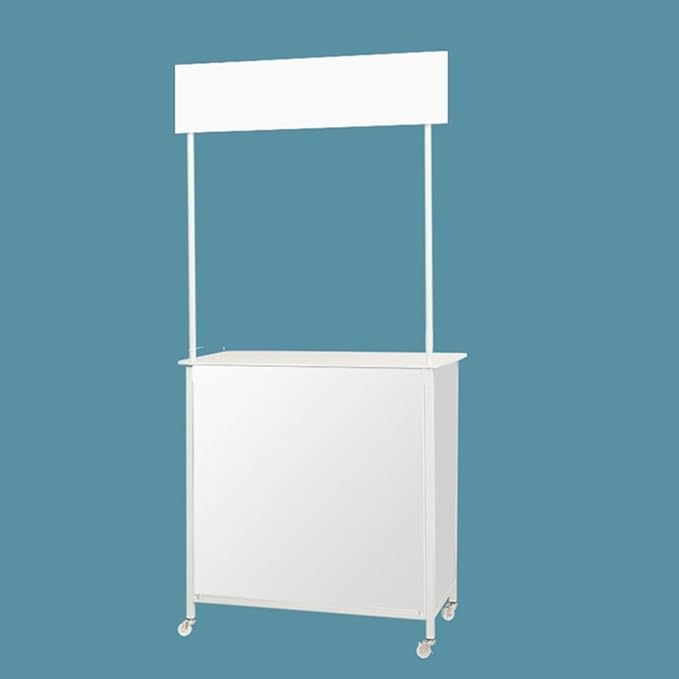 Folding Portable Promotion Counter Table - Pop Up Podium for Trade Shows, Events & Tastings, Commercial Display Booth Kiosk with Banner Stand(Size:80 * 40 * 180cm,Color:MDF Board)