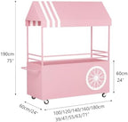 Portable Street Food Cart, Mobile Vendor Stall for Outdoor Events, Commercial Iron Market Stall, Creative Food Truck for Markets, Pink Design (L140cm/55in)