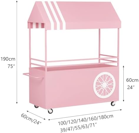 Portable Food Vendor Cart, Mobile Street Food Stall, Commercial Iron Market Stand for Outdoor Events, Creative Food Truck for Markets (Pink, L140cm/55in)