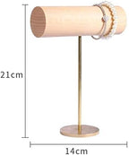 GemeShou Wood Bracelet Display Holder, White Jewelry watch organizer for selling, Retail Bangle Rack T Bar Stand Photo props【Beech Brass Bracelet Holder-High】