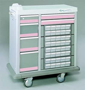 MSEC, 6 Drawer Full Sized 40 Bin Medication Cart, No Trim, Gray (Violet Trim)