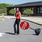 Tip-n-Roll Portable Pole 2 Sign Holder | 18"w x 12"h Wheeled Base | Black Base | 48”h Pole (PP2)