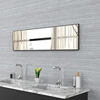 ANYHI Over The Door Mirror, 47" x 12" Black Full Length Mirror for Door, 2 Hooks, Aluminum Frame, Door Hanging or Wall Mounted for Bedroom Bathroom Checkroom