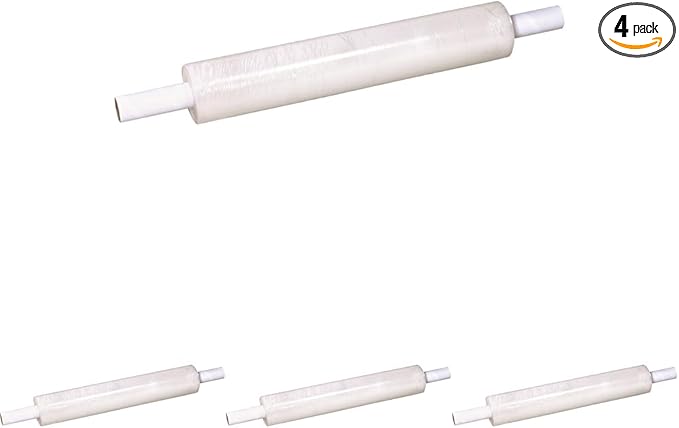 BOX USA Stretch Wrap Extra Wide Stretch Film Roll - 20 in Wide & 1000 ft long Clear Plastic Wrap with Handles for Pallet Wrapping Shipping Moving (Pack of 4)