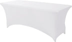 SEPARO Spandex Table Cover 1 Pack 8FT White Fitted Tablecloths,Washable Wrinkle Resistant Stretch Table Cloth Rectangle for Party Hosting Supplies,Wedding Decorations,Vendor Display,Banquet