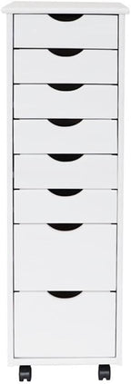 Pemberly Row Modern Solid Wood 6+2 Drawers Roll Utility Cart in White