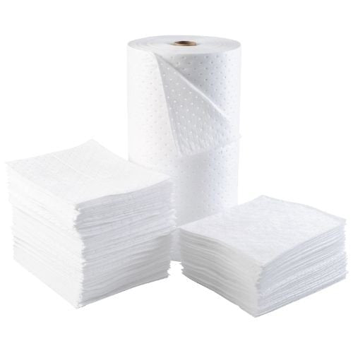 Brady SPC BPO200 Basic Oil-Only Light Weight Absorbent Pad, White, 15" L x 17" W. Perforated. 200 pads per roll