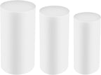 OUKANING 3 PCS Metal Display Pedestal Stands, Cylinder White Display Stands Pillars, Decoration Cube Sculpture Display Column for Wedding Party Baby Shower Birthday, H27.56'', 26'', 23.62''