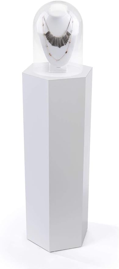 Displays2go Hexagon Pedestal Showcase, Laminated Particle Board - White (SMHEXPD36WHT)