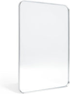 Wall Mount Mirror for Bathroom, Brush Silver Metal Framed Rounded Corner Rectangular Vanity Mirror (16" x 20", Silver)