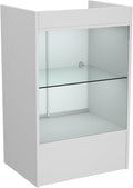 24”W * 18”D * 38”H - Retail Cash Register Stand， White Cash Wrap Checkout Desk，Counter Stand with Glass Display Cabinet for Retail