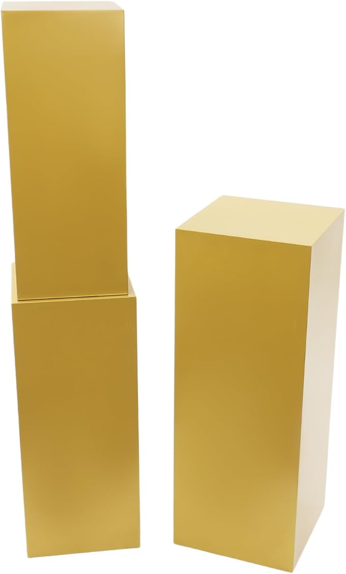 Cake Pedestal Stands for Party 3PCS Dessert Table Display Plinth Pillars Gold Square Pedestal Stands for Wedding Sculpture Display Column Decoration Cube (3PCS-Square-Gold)