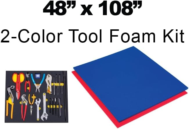 5S Tool Box Shadow Foam Organizers (2 Color) Custom Size ROLL (48" x 108", Blue Top/Red Bottom)…