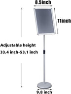 Sign Stand-Adjustable Pedestal Sign Holder Stand, Poster Stands Aluminum Snap Open Frame for 8.5X11 Inches with Heavy Round Base, Both Vertical and Horizontal Displayed (8.5x11in Silver-2Pack)