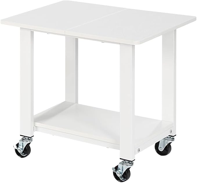 SunnyPoint 2-Tier Under Desk Printer Stand with Storage Shelf and Steel Frame, Industrial Mobile Printer Cart Holder with Lockable Improved Industrial Wheels for Home and Office (WHT)