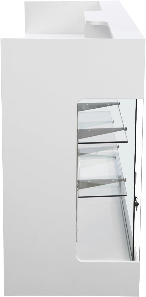 72" W x 22" D x 42" H - Glass Showcase Display Cabinet with Lockng, 6FT Ledgetop Counter with Showcase Front, White Retail Counter Glass Display Cabinet