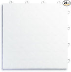 Big Floors RaceDeck CircleTrac, Interlocking Non-Slip Garage Flooring Tile, Durable, Modular, Heavy-Duty Copolymer, Easy Install (White, 24 Pack of 12 x 12" Tiles)