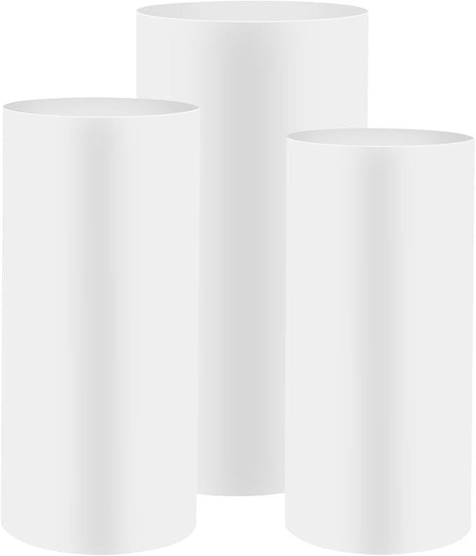 3Pcs Metal Pedestal Stand for Party, Large White Cake Stand, Pedestal Display Plinth Pillars for Wedding Ceremony Birthday Party Art Decor, Column Decorative Cube for Wedding Dessert Table Display