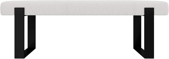 VANT Upholstered Bed Bench - Boucle Ivory - Matte Black - Contemporary Modern, Bedroom Bench Seat, Hallway, or Entryway