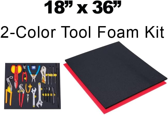 5S TOOL BOX SHADOW FOAM ORGANIZERS (2 COLOR) CUSTOM SIZE (18" x 36", Black Top/Red Bottom)