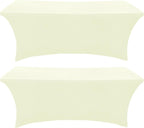 SEPARO 2 Pack 6 Ft Ivory Spandex Table Cover Fitted Rectangular Tablecloth Stretchable Fabric Table Cloth 6 ft Wrinkle-Free for Party Tradeshows Banquet Weddings Cocktail