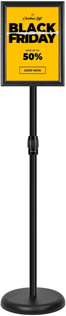 Upgraded Adjustable Sign Stand for Display, Pedestal Floor Signage Stand Holder with Heavy Duty Base, for Outdoor or Indoor Advertising (8.5 x 11, Black)