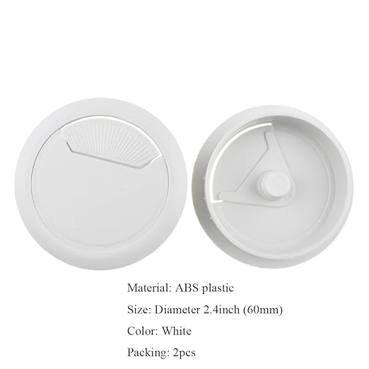 HAHIYO 2Pcs 2.4Inch/60mm White ABS Plastic Sector-Shaped Desk Grommet Wire Grommet Cable Management Cord Hole Cover Desk Wire Hole Insert Wire Organizer for Computer Office Home Equipment System