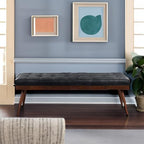 Poly & BARK 55" Tufted Leather Bed Bench for Bedroom End of Bed - Living Room Entry Way Bench - Pure Italian Leather Upholstery with a Solid Wood Frame - Ottoman Bench with Wooden Legs - Onyx Black