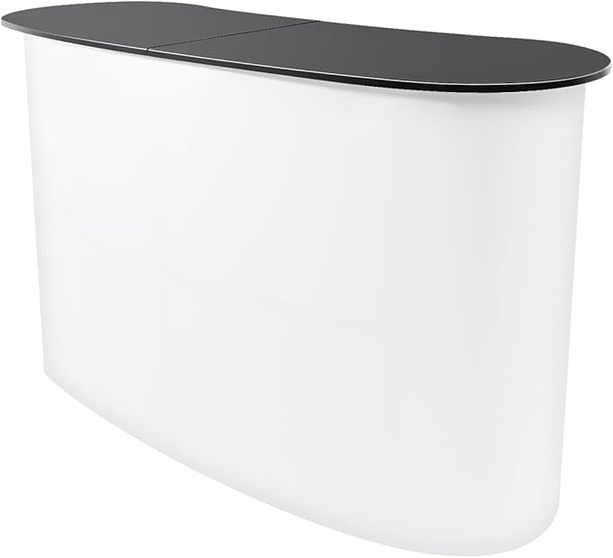 Portable Tradeshow Podium Table, Display Counter Stand with Wall, Foldable Promotion Retail Bar Table Pop Up Podium with Storage Rack