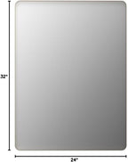 LOAAO 24X32 Inch Brushed Nickel Bathroom Mirror, Rounded Rectangle Silver Metal Frame Mirror, Brushed Nickel, Anti-Rust, Shatter Proof, Hangs Horizontally or Vertically