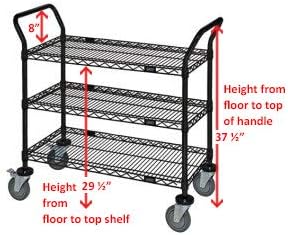 Omega 3 Tier Heavy Duty Rolling Utility Carts with Wheels and Handle Bar, NSF Certified 1200LBS, Commercial Serving Storage Cart for Warehouse Garage Kitchen, 18" Deep x 36" Wide x 39" High, Black