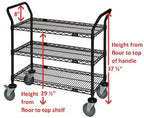 Omega 3 Tier Heavy Duty Rolling Utility Carts with Wheels and Handle Bar, NSF Certified 1200LBS, Commercial Serving Storage Cart for Warehouse Garage Kitchen, 24" Deep x 24" Wide x 39" High, Black