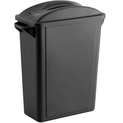 16 Gallon Slim Rectangular Trash Can with Lid, Black, Heavy Duty Plastic, 24.5W x 12.5D x 25H inches