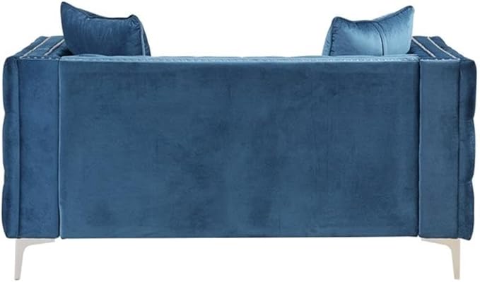 Pemberly Row Chesterfield Button Tufted Velvet Fabric Modern Loveseat-Blue