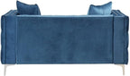 Pemberly Row Chesterfield Button Tufted Velvet Fabric Modern Loveseat-Blue