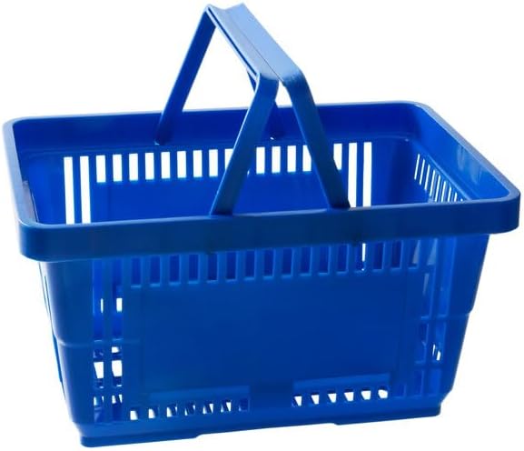 Plastic Shopping Basket, Blue, 16.75 x 11.81 x 8.87 Inches, 24L Capacity, Stackable, With Handles, 45 lb Weight Limit