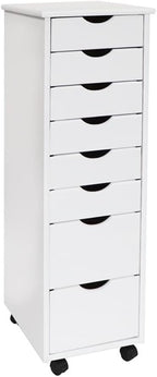 Pemberly Row Modern Solid Wood 6+2 Drawers Roll Utility Cart in White