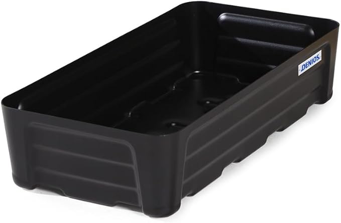 DENIOS® Spill Containment Tray – 10.5 Gallon Capacity, 30.9"X15.8"X7.1", Plastic Industrial Spill Tray for Spill Containment, No Grate, Durable Containment Tray for Safe Liquid Handling