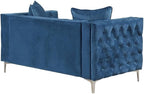 Pemberly Row Chesterfield Button Tufted Velvet Fabric Modern Loveseat-Blue
