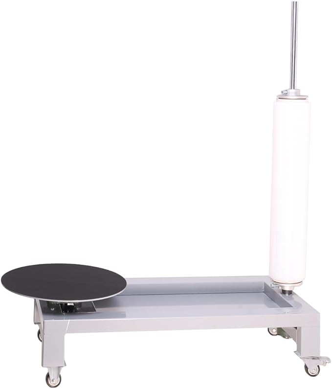 Manual Table Stretch Film Dispenser Wrapping Pallet Machine, Heavy Duty Film Dispenser Wrap Bench for 12-27.5" Rolls Film, with Rolling Wheel & Brake Knob and Sunken Storage Tray