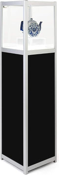 Displays2go Pedestal LED Display Case, Illuminated Panels, Rechargeable - Silver (LEDDCPSLV)