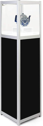 Displays2go Pedestal LED Display Case, Illuminated Panels, Rechargeable - Silver (LEDDCPSLV)