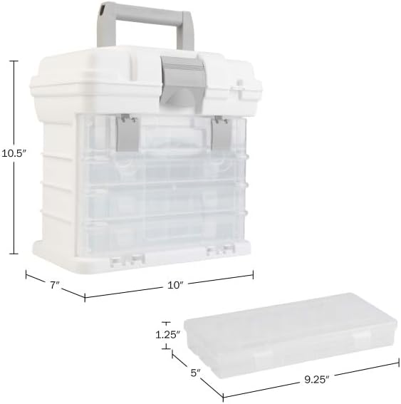 Portable Tool Box - Small Parts Organizer with Drawers and Customizable Compartments for Hardware, Fishing Tackle, Beads or Crafts by Stalwart (White)