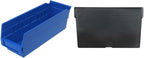 Akro-Mils 30120 Plastic Nesting Shelf Bin Box, (12-Inch x 4-Inch x 4-Inch), Blue, (24-Pack) & 40120 Crosswise Width Plastic Divider for 30120, 30128, 30124 Shelf Bin Storage Bins, Black, (24-Pack)