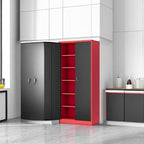 Metal Storage Cabinet-71” Tall Steel File Cabinets with Lockable Doors and Adjustable Shelves-Black&Red Steel Storage Cabinet for Home,Kitchen, School, Office, Garage