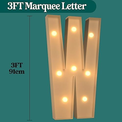Marquee Letters 3 Feet Tall, 3FT Large Light up Letters W, Big Sign W with Warm White Light for Birthday Wedding Proposal Engagement Graduation Party Backdrop Decorations