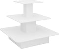 WISDOMFUR 3-Tier Square Retail Display Table – 48" x 48" x 42" White Merchandising Fixture with Multi-Level Shelving for Stores & Boutiques