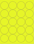 Pack of 25 Sheets, 8-1/2 x 11" Fluorescent Labels for Laser & Inkjet Printer (Yellow Fluorescent, 2" Round - 20 Per Page, 500 Labels)